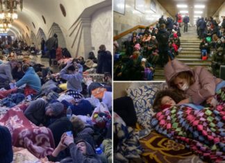 Familias se resguardan de las bombas en el metro de Kiev