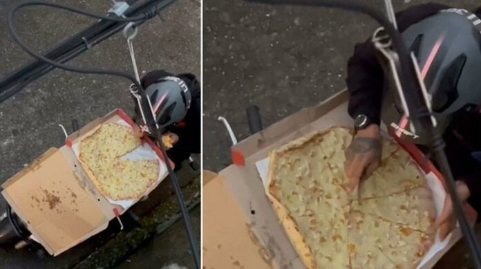 'Crimen' casi perfecto: un repartidor roba un pedazo de pizza y cubre sus huellas con maestría