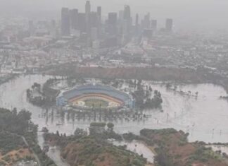 Estadio de los Dodgers queda inundado tras paso de la tormenta Hilary
