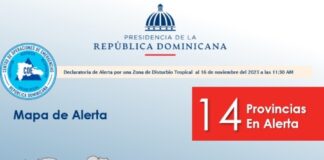 El Centro de Operaciones de Emergencia (COE) colocó 14 provincias en alerta debido a una depresión tropical que se encuentra en el Mar Caribe, la cual tiene un 60 por ciento de probabilidad de convertirse en tormenta.