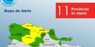 El Centro de Operaciones de Emergencias (COE) colocó 3 provincias en alerta amarilla y aumentó 8 en verde por posible crecida de ríos, arroyos y cañadas, debido a que un sistema frontal generará aguaceros durante este fin de semana.