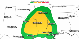 Tras una potente tormenta invernal que trajo tiempo severo al sur a principios de esta semana, muchas de las mismas zonas tienen que prepararse para otra amenaza de tormenta severa de varios días este jueves y viernes, según el Centro de Predicción de Tormentas (SPC). Más de 80 millones de personas están bajo amenaza de tormentas severas este jueves y viernes.