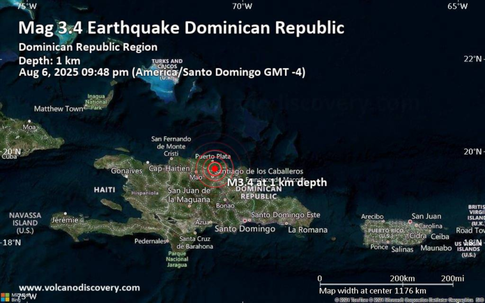 Se registra temblor de tierra con magnitud preliminar de 3.4 entre Santiago y Puerto Plata